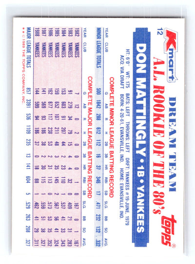 1989 Topps Kmart Dream Team #12 Don Mattingly