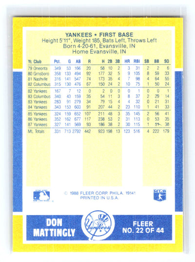 1988 Fleer Baseball MVPs #22 Don Mattingly