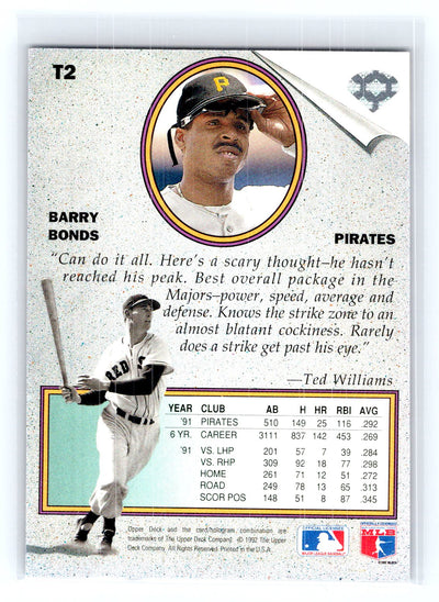 1992 Upper Deck #T2 Barry Bonds Ted Williams' Best