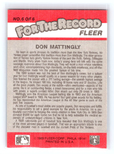 1989 Fleer #6 Don Mattingly For the Record