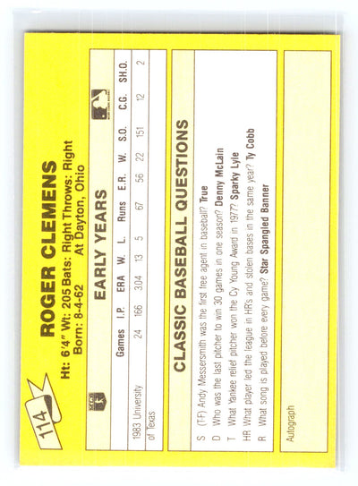 1987 Classic Update Yellow #114 Roger Clemens