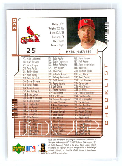 2000 Upper Deck MVP #220 Mark McGwire