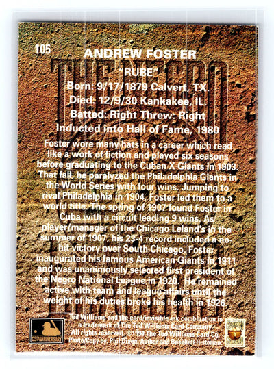 1994 Ted Williams #105 Rube Foster