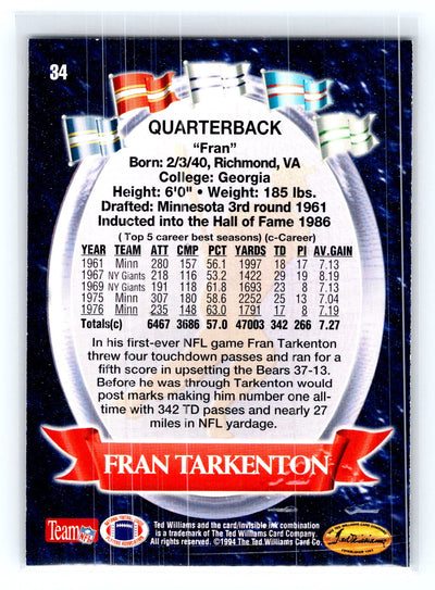 1994 Ted Williams Roger Staubach's NFL #34 Fran Tarkenton
