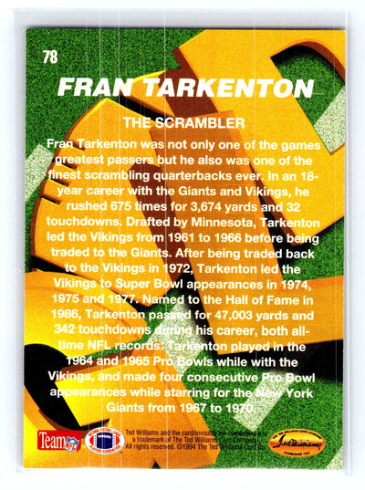1994 Ted Williams Roger Staubach's NFL #78 Fran Tarkenton