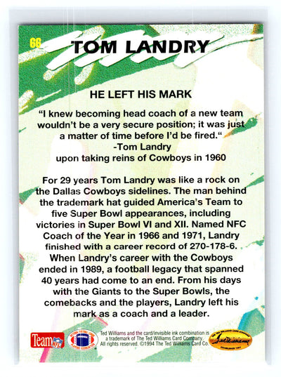 1994 Ted Williams Roger Staubach's NFL #66 Tom Landry