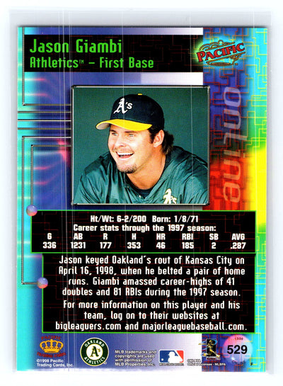 1998 Pacific Online #529 Jason Giambi Red