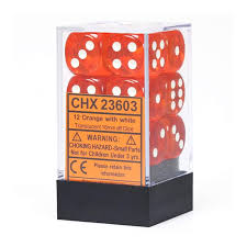Translucent 16mm D6 Orange/White Dice Block (12)