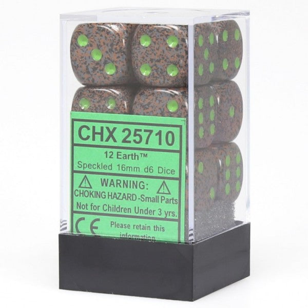 Speckled 16mm D6 Earth Dice Block (12)