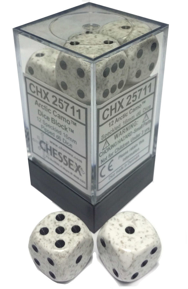 Speckled 16mm Pip D6 Arctic Dice Block (12)