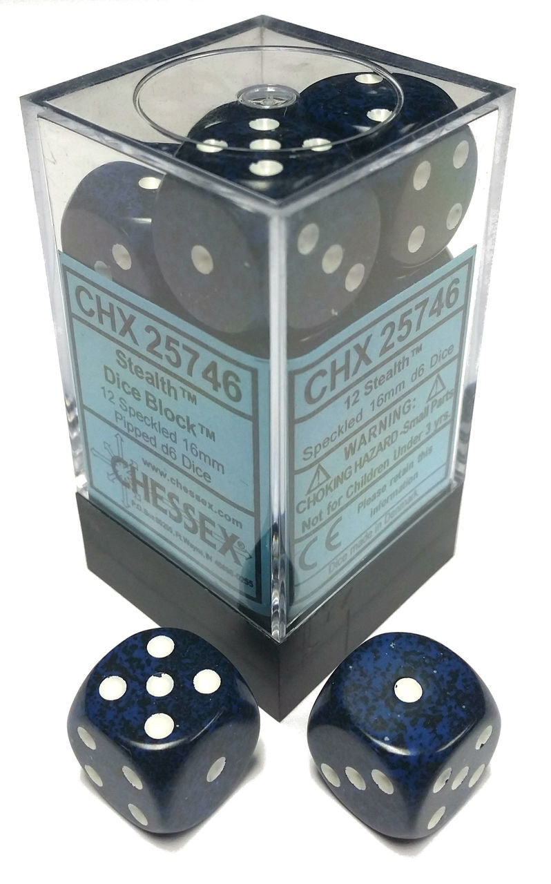 Speckled 16mm Pip D6 Stealth Dice Block (12)