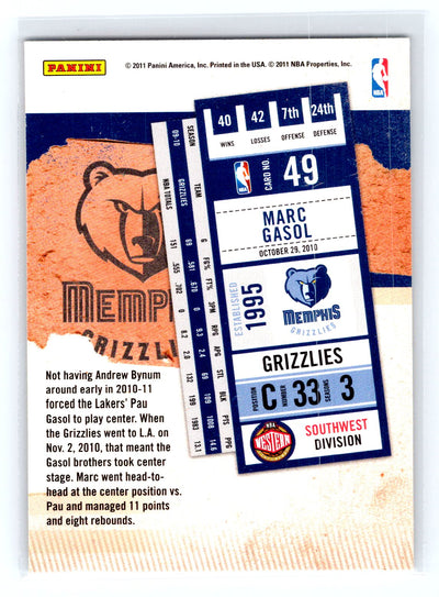2010-11 Playoff Contenders Patches #49 Marc Gasol