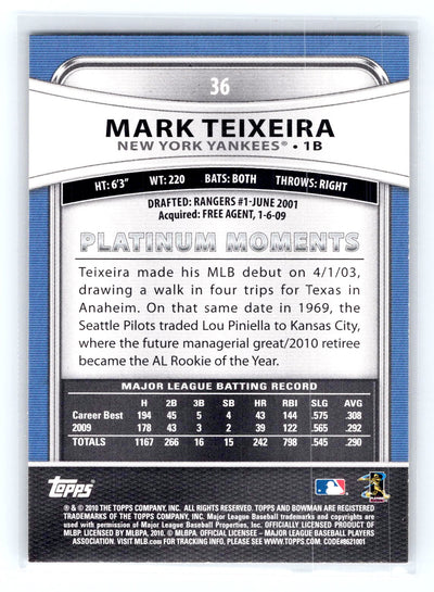 2010 Bowman Platinum #36 Mark Teixeira