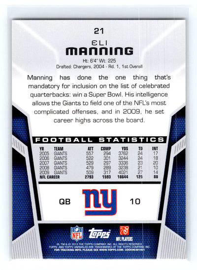 2010 Topps Unrivaled #21 Eli Manning