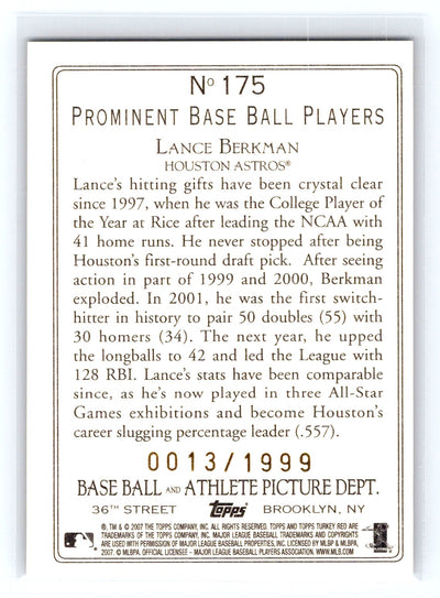 2007 Topps Turkey Red #175 Lance Berkman Chrome #/1999