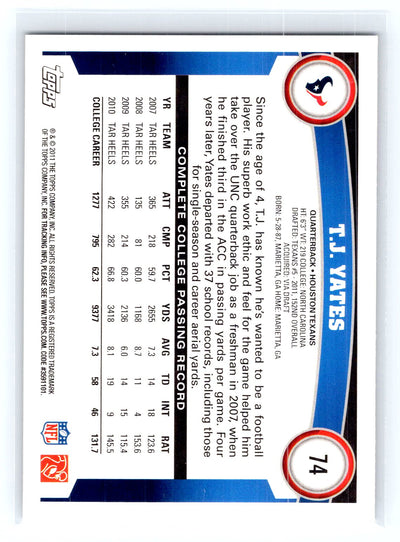 2011 Topps #74 T.J. Yates