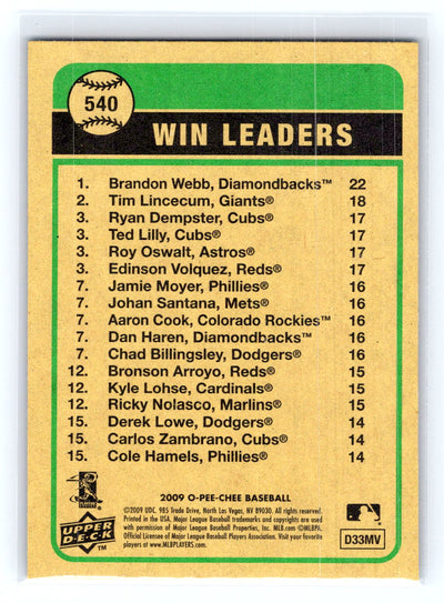 2009 O-Pee-Chee #540 Tim Lincecum / Ryan Dempster / Brandon Webb