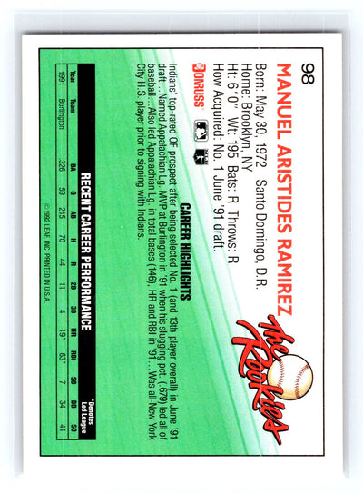 1992 Donruss The Rookies #98 Manny Ramirez