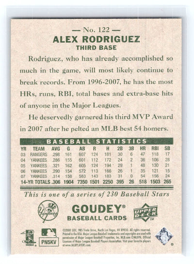 2008 Upper Deck Goudey #122 Alex Rodriguez