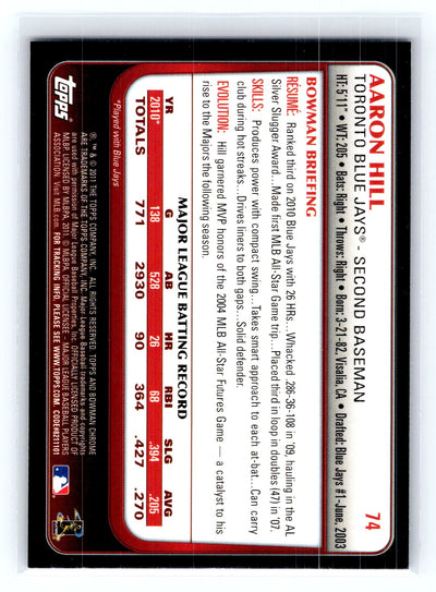 2011 Bowman Chrome #74 Aaron Hill