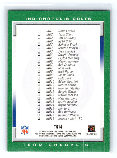 2006 Topps Total #TC14 Peyton Manning Team Checklists