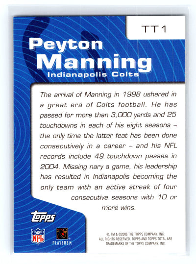 2006 Topps Total #TT1 Peyton Manning Total Topps
