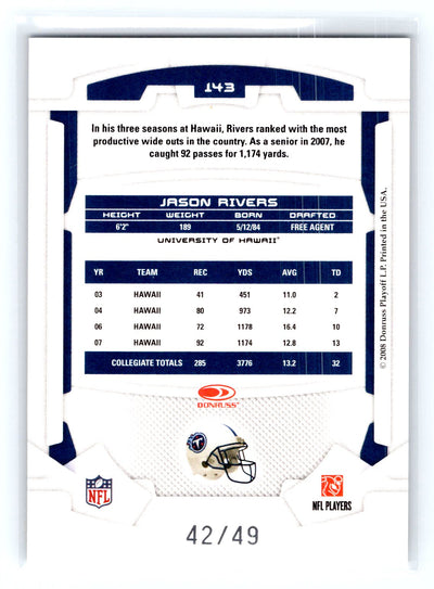 2008 Leaf Rookies & Stars #143 Jason Rivers Longevity Gold #/49