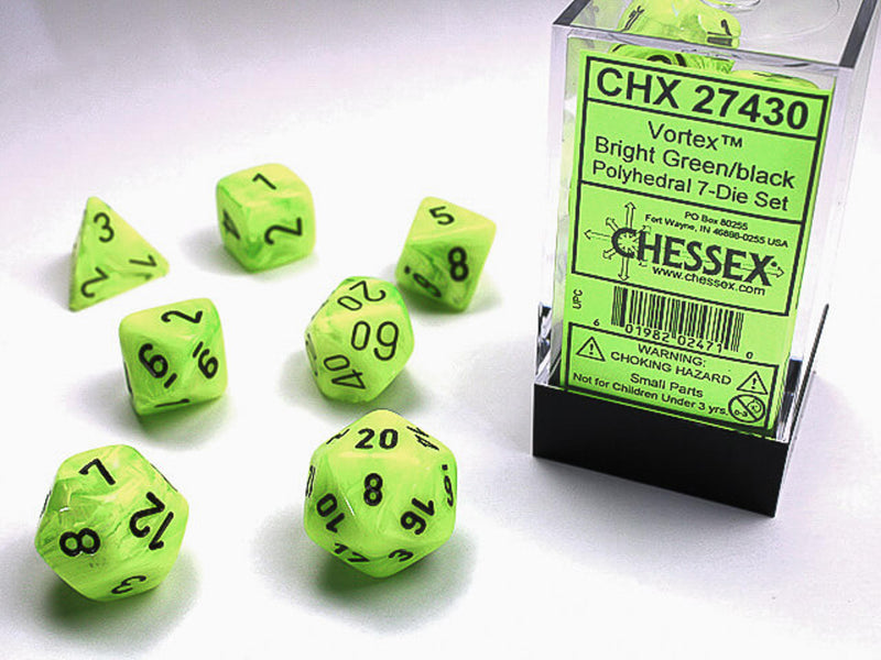 Vortex Polyhedral Bright Green/black 7-Die Set