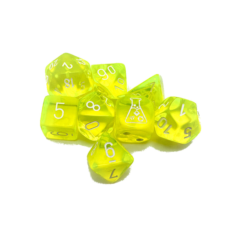 Lab Dice 7 Translucent Polyhedral Neon Yellow/white 7-Die Set (with bonus die)