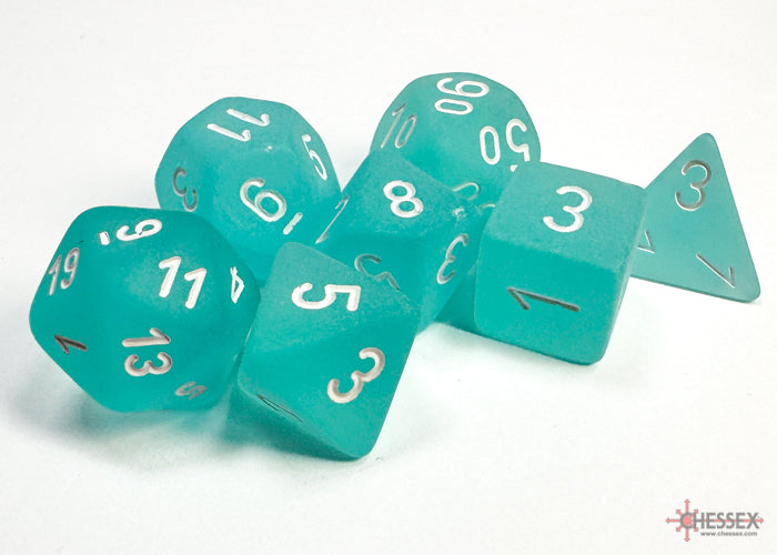 Frosted Teal/white Polyhedral 7-Dice Set