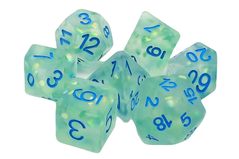 Infused - Frosted Firefly - Cyan 7 Piece RPG Dice Set