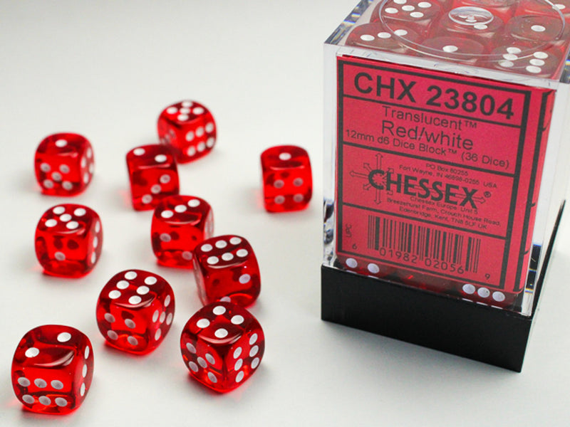 Translucent Red/White 36mm D6 Set