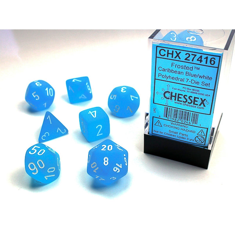 Frosted Polyhedral Caribbean Blue/White Set (7)