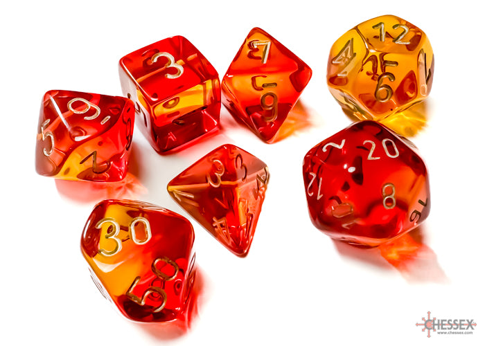 Gemini Translucent Red-Yellow/gold Polyhedral 7-Dice Set