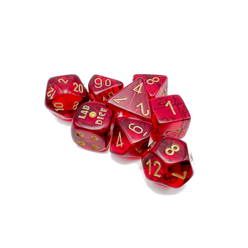 Translucent Crimson/gold Polyhedral 7-Dice Set (with bonus die)