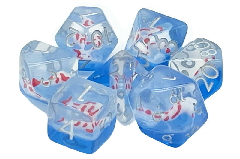 7 Piece RPG Dice Set Animal Kingdom - Koi Fish - Red w/ Blue