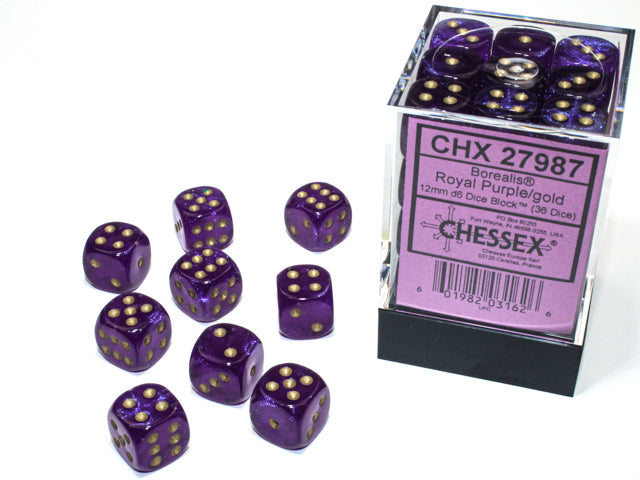 Borealis 12mm d6 Royal Purple/gold Luminary Dice Block