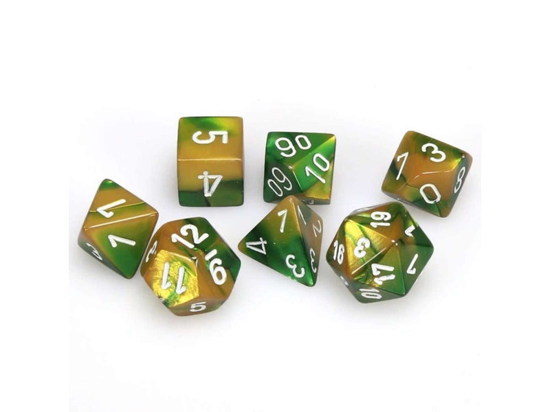 Gemini Polyhedral Gold Green/White Set (7)