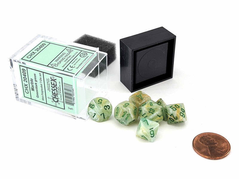 Mini 7-Die Set - Marble - Green with Dark Green Numbers