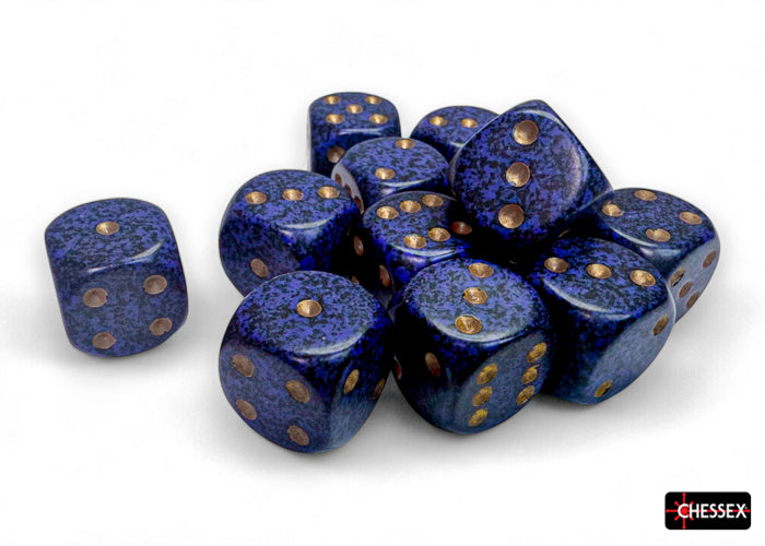 Speckled 16mm Pip D6 Gold Cobalt (12)