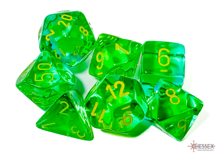 Gemini Translucent Green-Teal/yellow Polyhedral 7-Dice Set