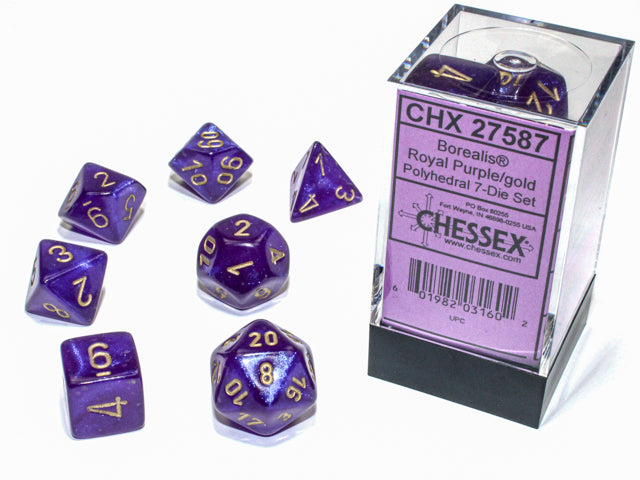 Borealis Polyhedral Royal Purple/gold Luminary 7-Die Set