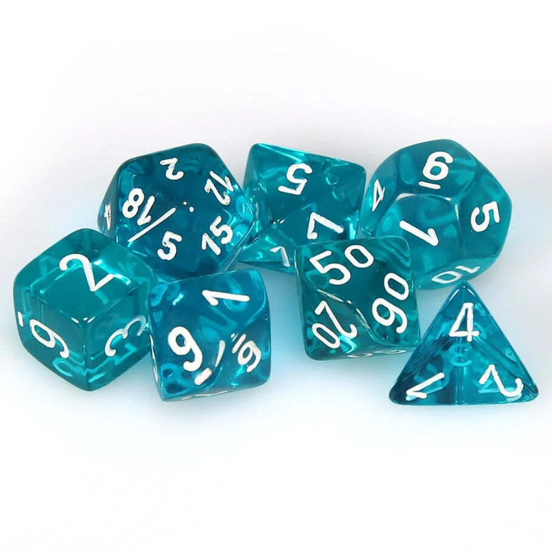 Translucent Polyhedral Teal/white 7-Die Set