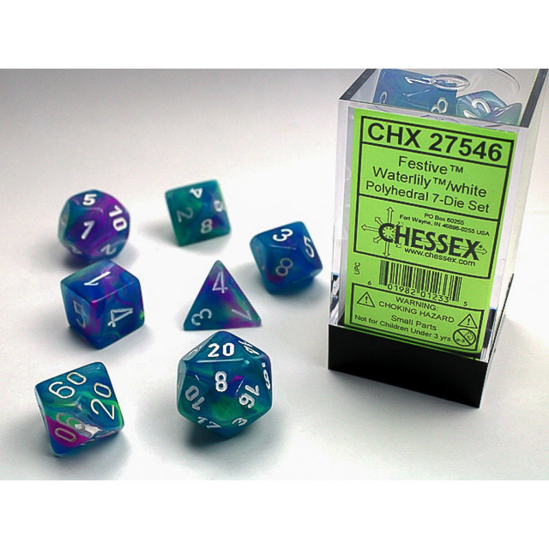 Dice Menagerie Polyhedral Festive Waterlily/White Set (7)