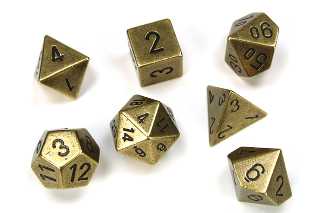 Metal Polyhedral Old Brass Dice Set (7)