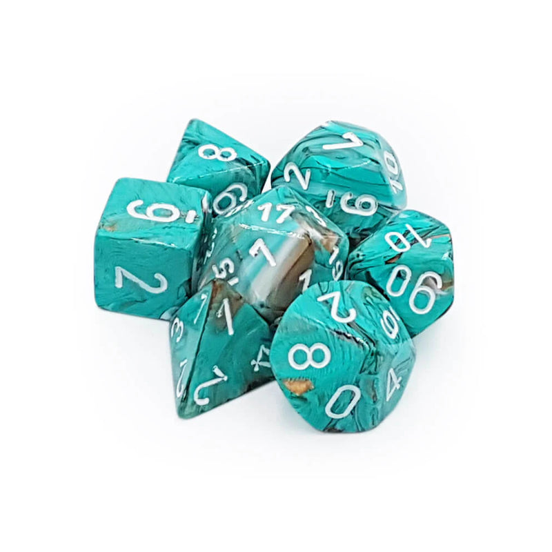 Dice Menagerie Poly Marble Oxi Copper/White Set (7)