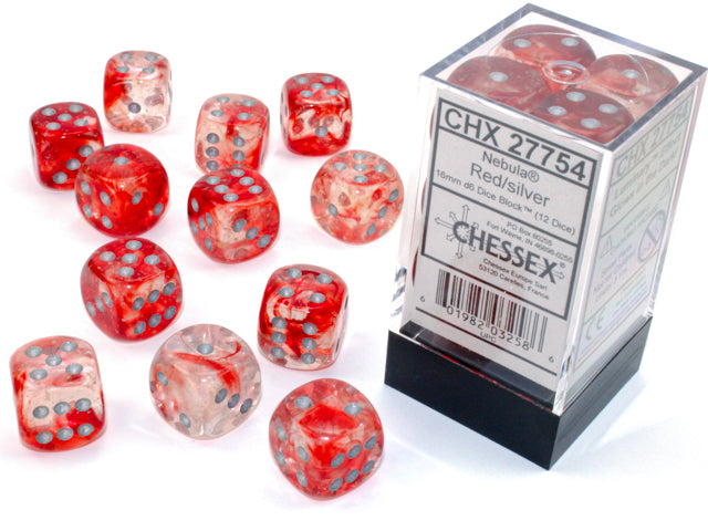 Nebula 16mm d6 Red/silver Luminary Dice Block (12 dice)