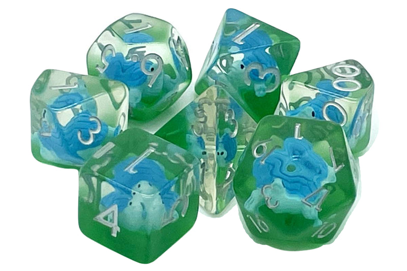 7 Piece RPG Dice Set Animal Kingdom - Turtle - Blue w/ Green