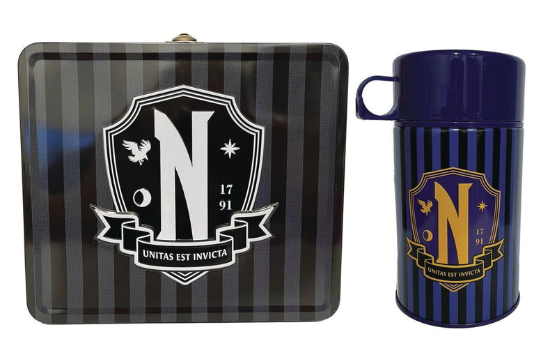 Tin Titans Wednesday Nevermore Academy Previews Exclusive Lunch Box with Beverage Container