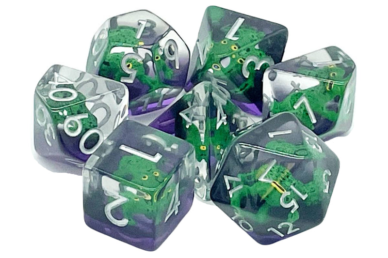 7 Piece RPG Dice Set Animal Kingdom - Toad - Green w/ Purple